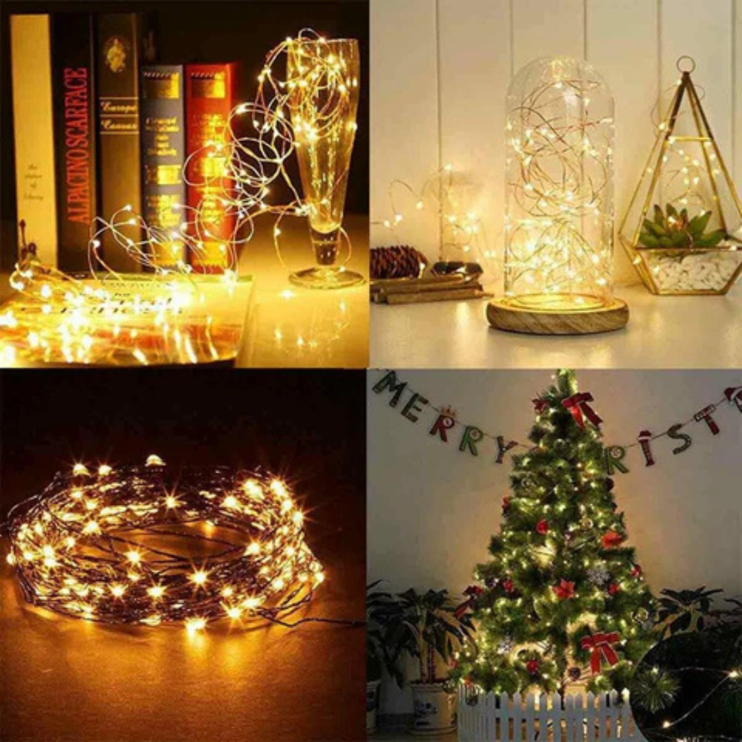 🎇LUCES LED CON PANEL SOLAR – 25 M DORADAS🎄🎅