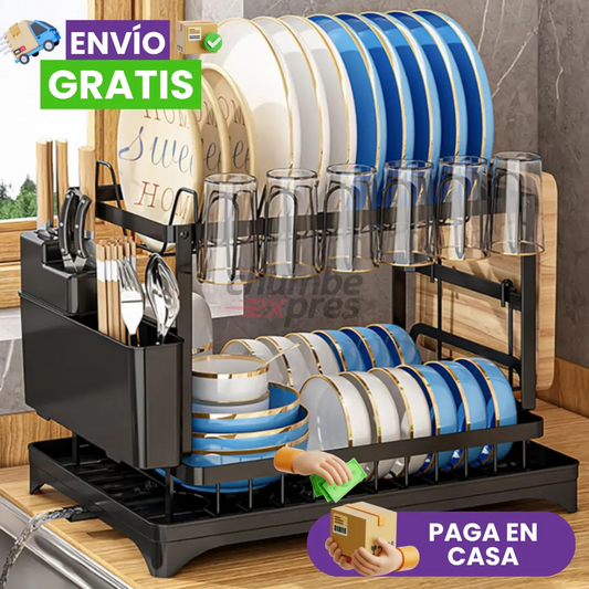 Escurridor De Platos Con Drenaje Giratorio En 2 Niveles